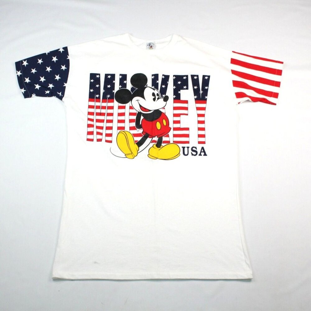 Vintage Mickey Mouse & Co Stars Stripes Patriotic One Size Fits All Night Shirt